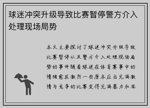 球迷冲突升级导致比赛暂停警方介入处理现场局势